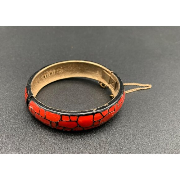 VTG Eisenberg Red Mosaic Hinged Bangle Bracelet 60s Jewelry Collectible - Picture 1 of 8